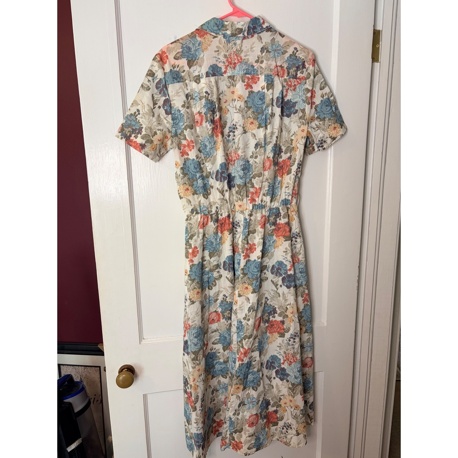 Stuart Alan Petites Vintage Floral Midi Dress Blue Coral Button Front Size 14P