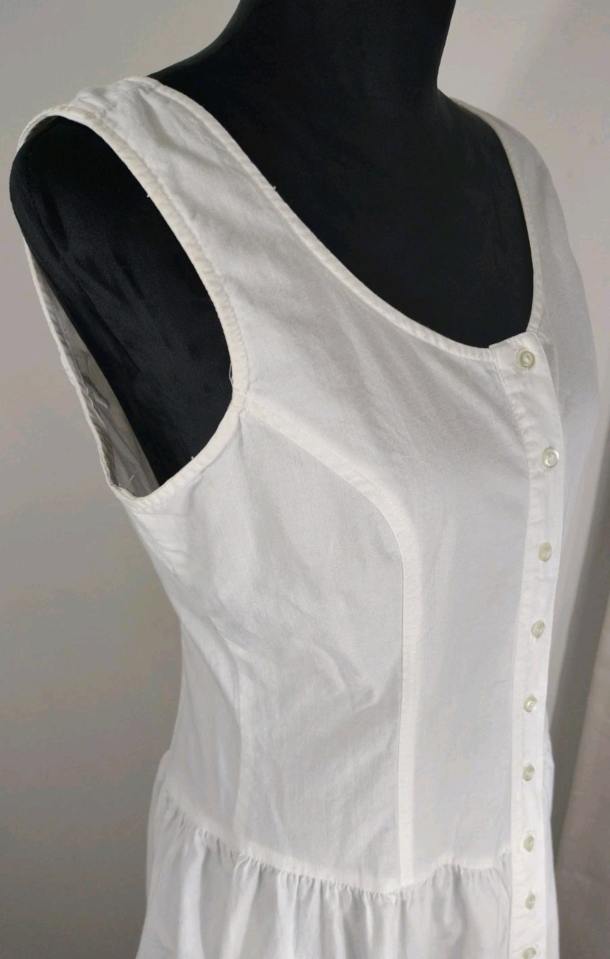 Vintage 80s Timely Trends Heavy Cotton Drop Waist Midi Dress White Lace Medium