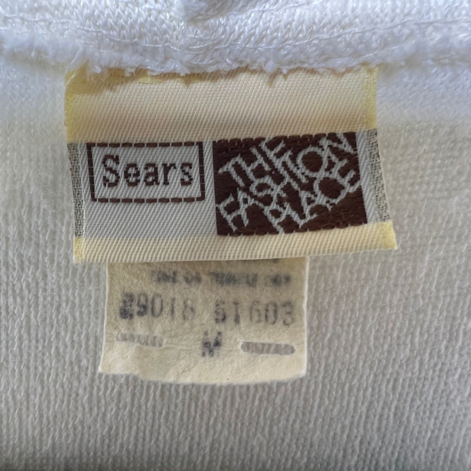 Vintage Sears White Terry Cloth Hooded Cardigan Crochet Lace M Ivory Loungewear