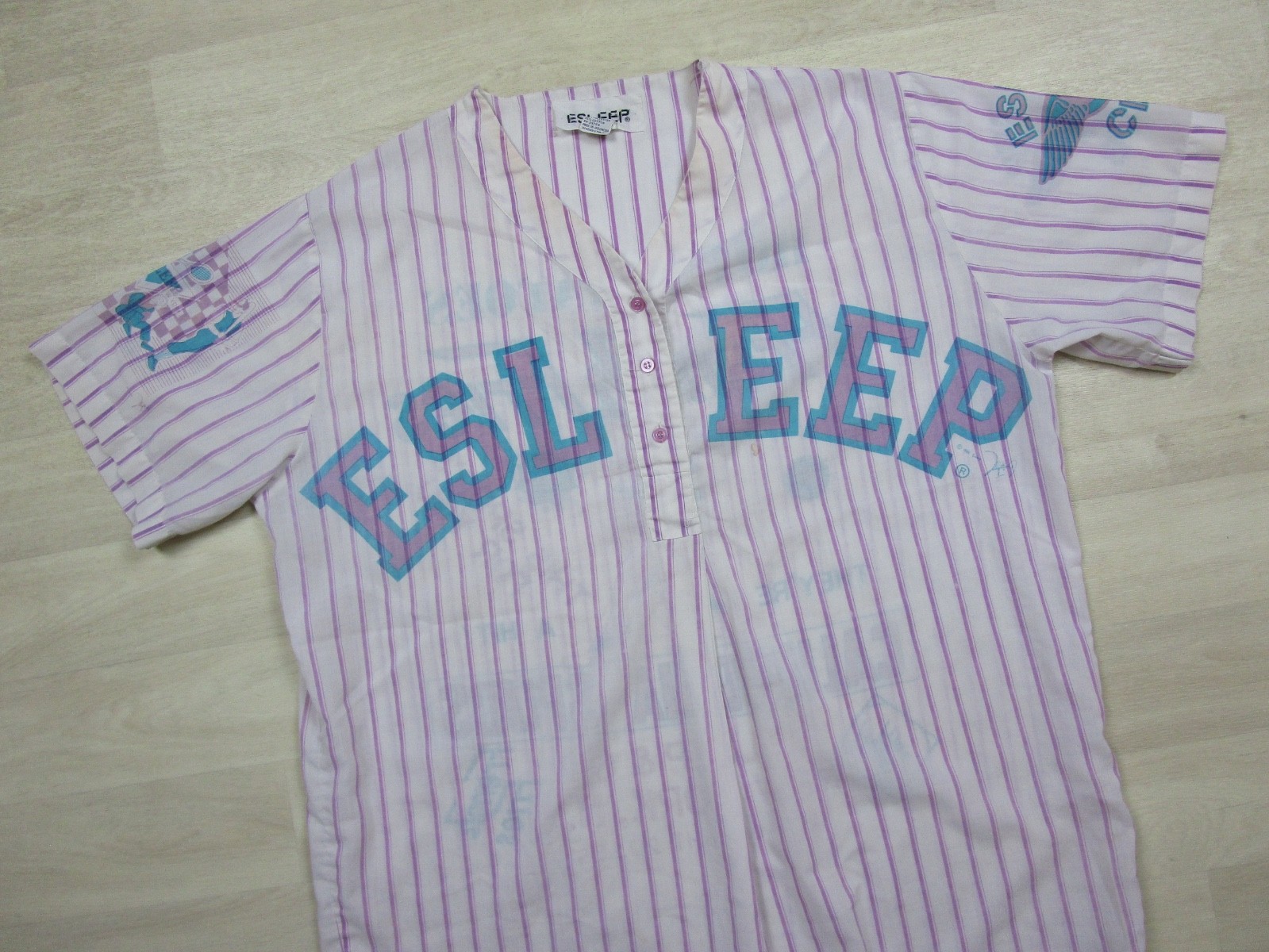 Vintage 80s ESLEEP Nightgown Striped Baseball Ballpark Nightgown 1988