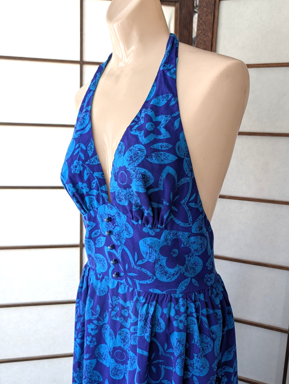 Vintage Beach Party ’60S ’70S Halter Maxi Dress S/M Hawaiian Print