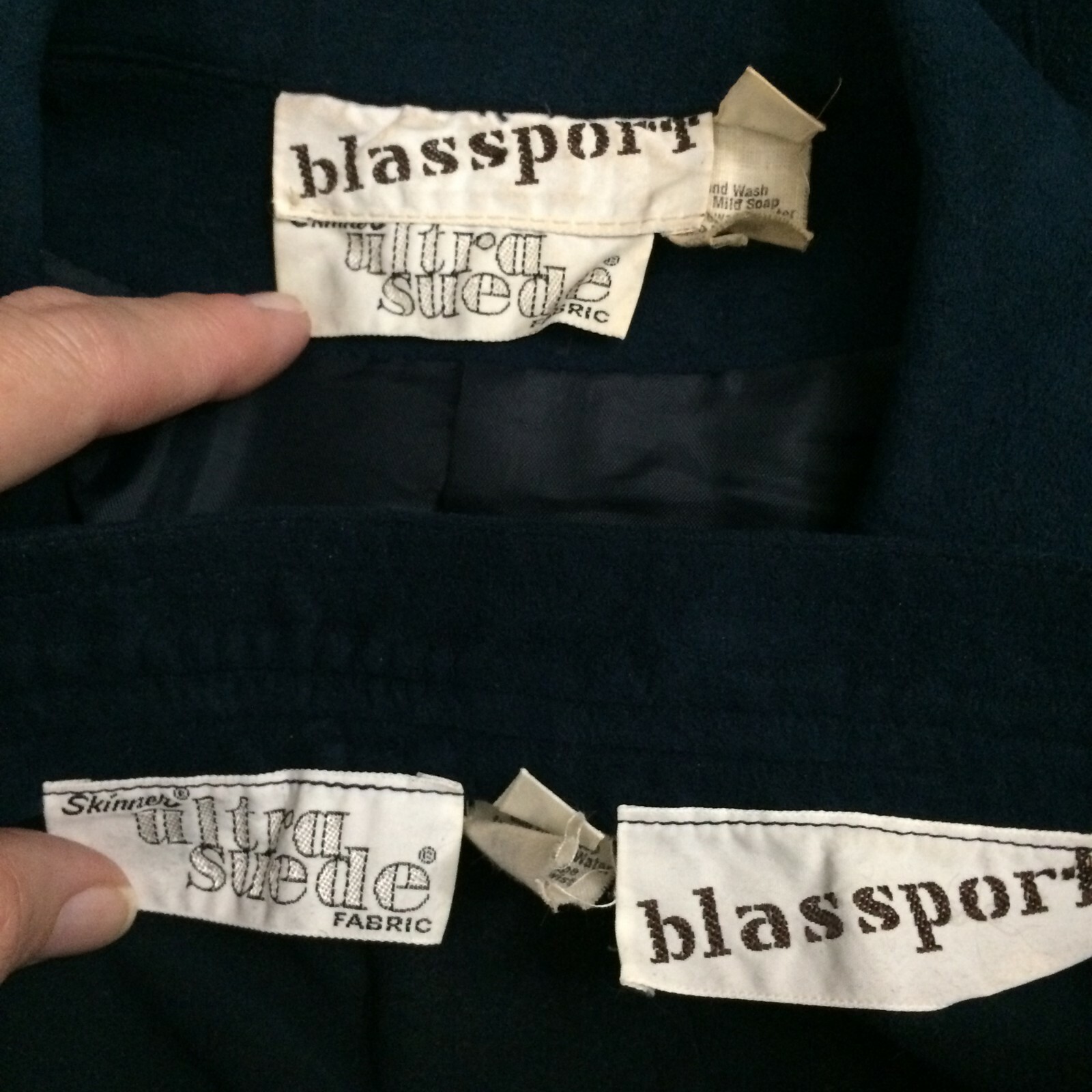 Vintage BlassSport Blue Ultra Suede Blazer Skirt Suit, Blazer Bill Blass, 10