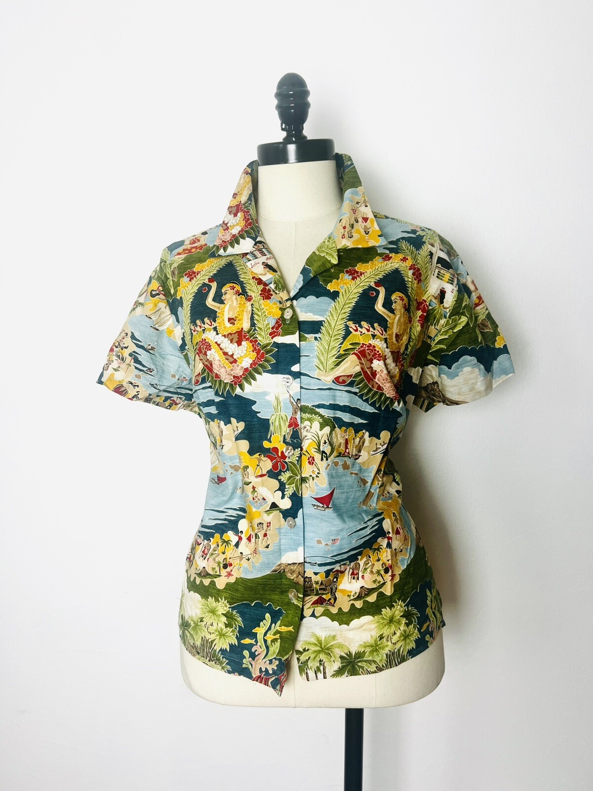 NANI Of HAWAII 90’s 90s Y2K Vintage Hawaiian Tiki Copyright Aloha Blouse Top XL