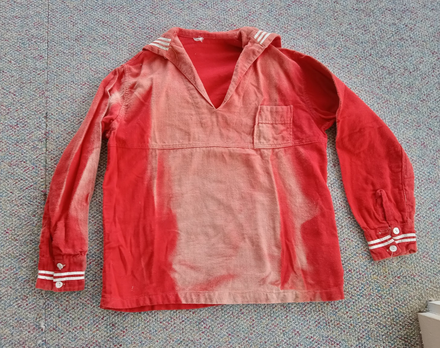 Antique 1920’S RED WOOL SAILOR STYLE Child’s SHIRT w Sailor Patch & Collar