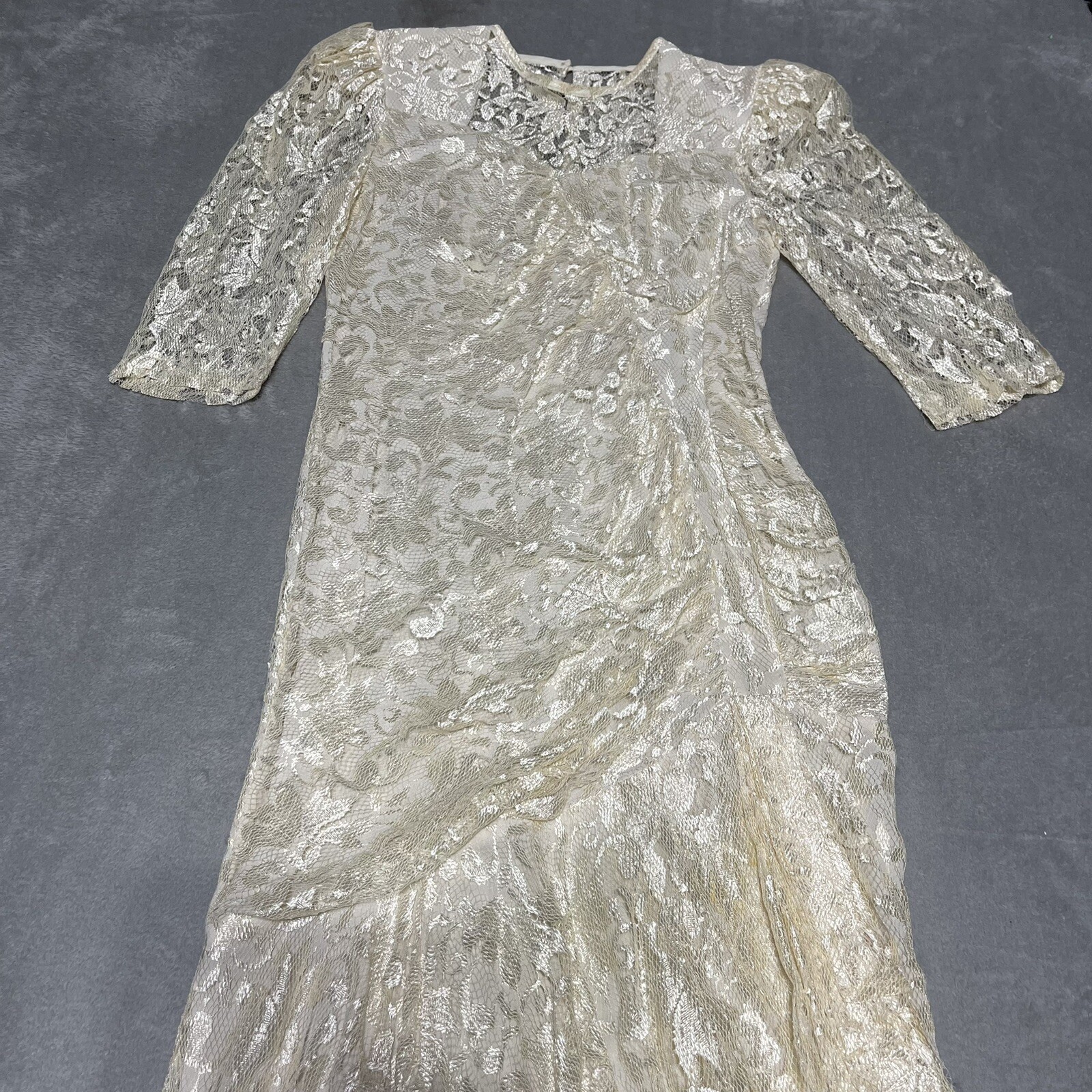 Vintage Ala Carte California Dress Womens 80s Cream Lace Party Prom Wedding