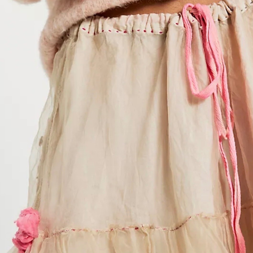 Magnolia Pearl Silk Organza Ruffled Layered Skirt Whimsy Handmade Pink Roses NWT
