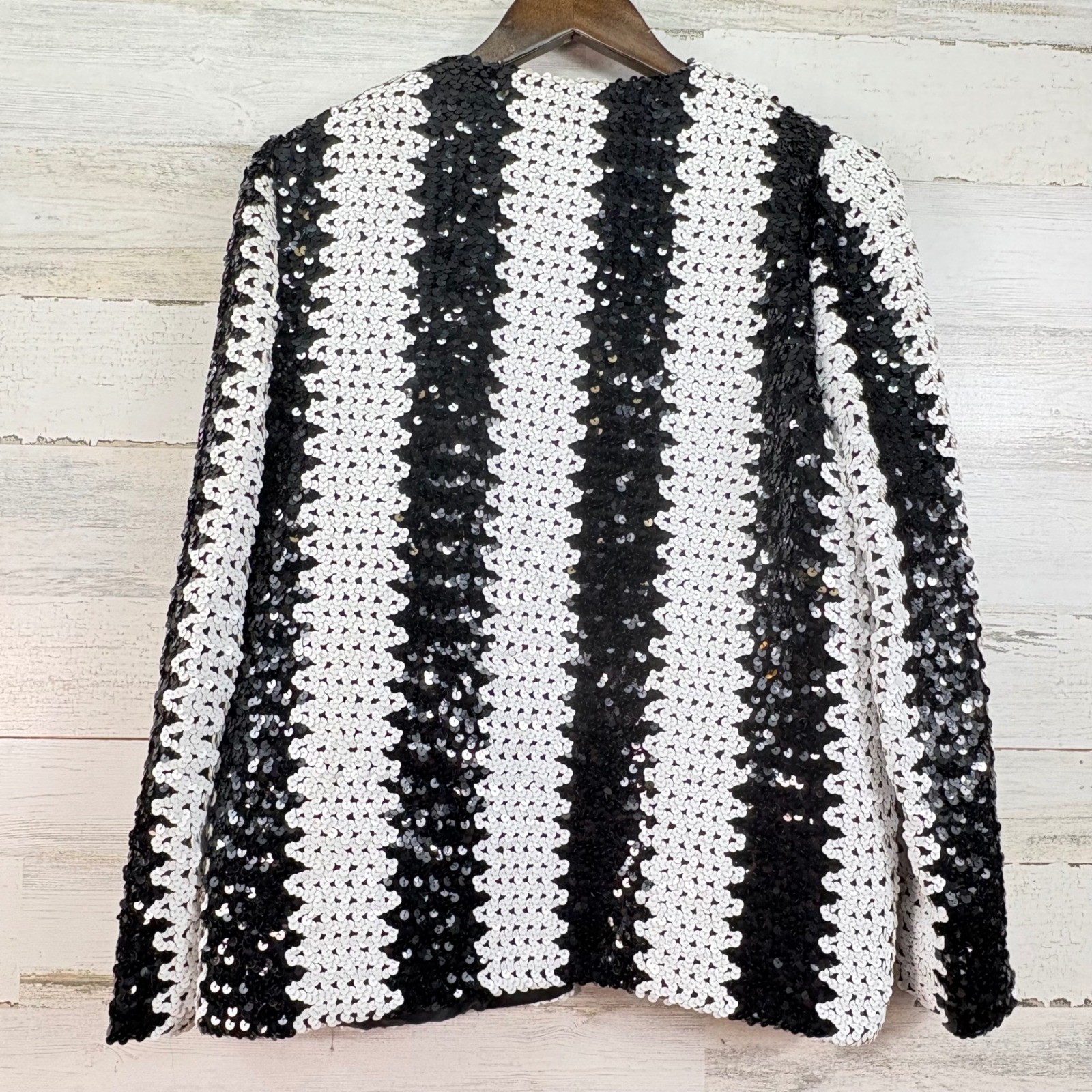 Vintage 70s Jo-Ed Sophisticates Sequin Blazer Black White Striped Formal Disco S