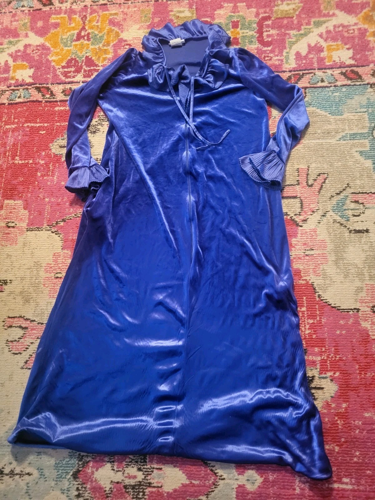 Vintage blue nightgown womens L It’s a Charm retro nightie winter dark blue