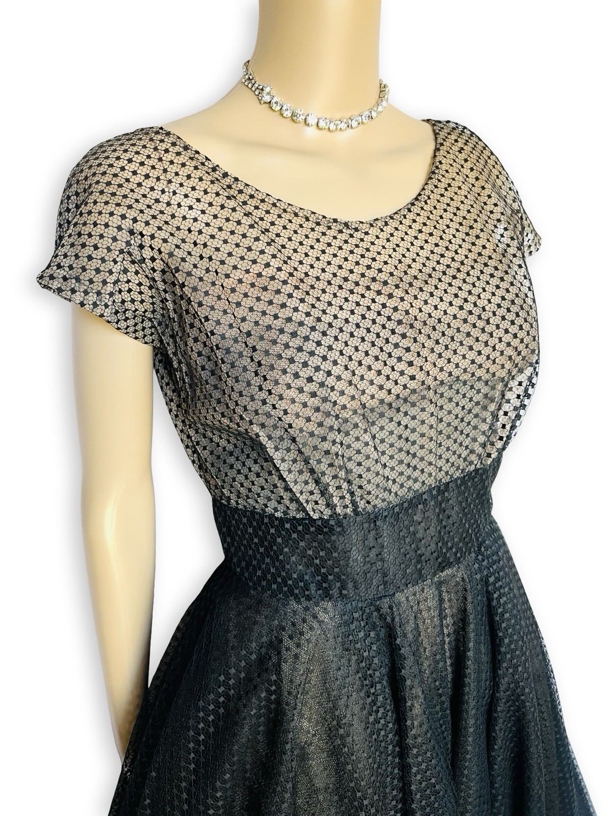 Vintage Nettie Rosenstein Bonwit Teller 1950s Nude Illusion Black Tulle Dress