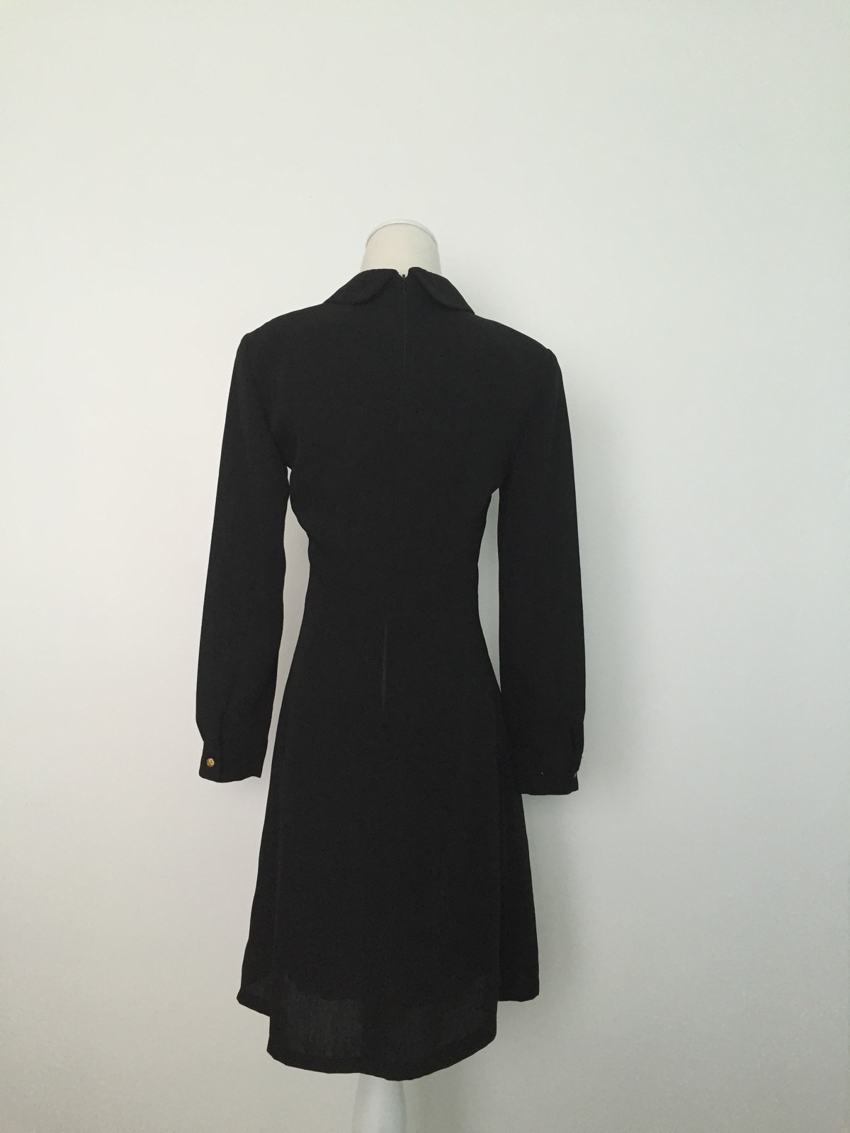 Womens Vintage Black Long Sleeve Dress Shoulder Pads Gold Collared Sparkle