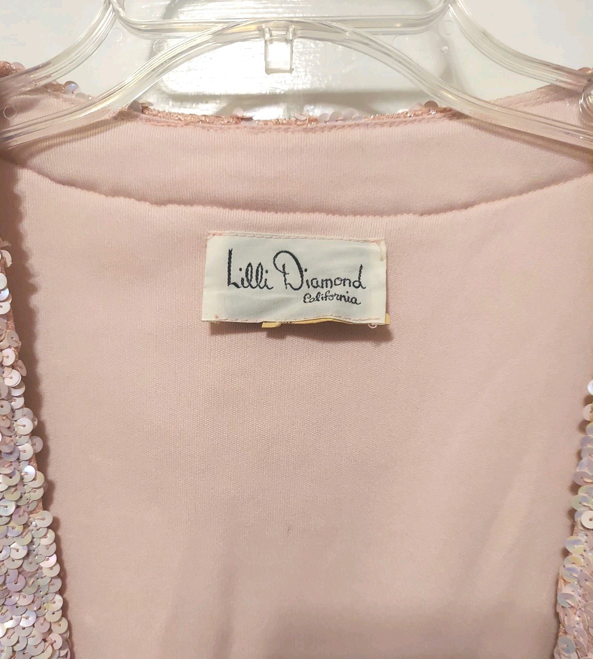 Vtg Lilli Diamond Ladies 2 Pc Pink Sequined Lined Jacket & Top Set