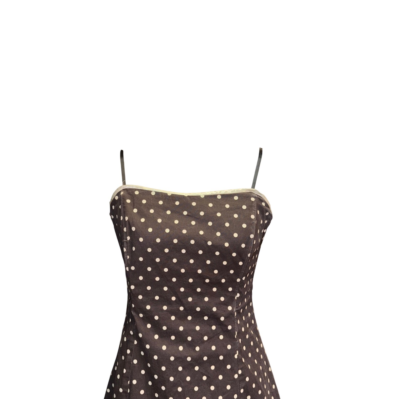 Vintage I.N. San Francisco Y2K Polka Dot Dress Bow Lace Hem Brown White Size 11