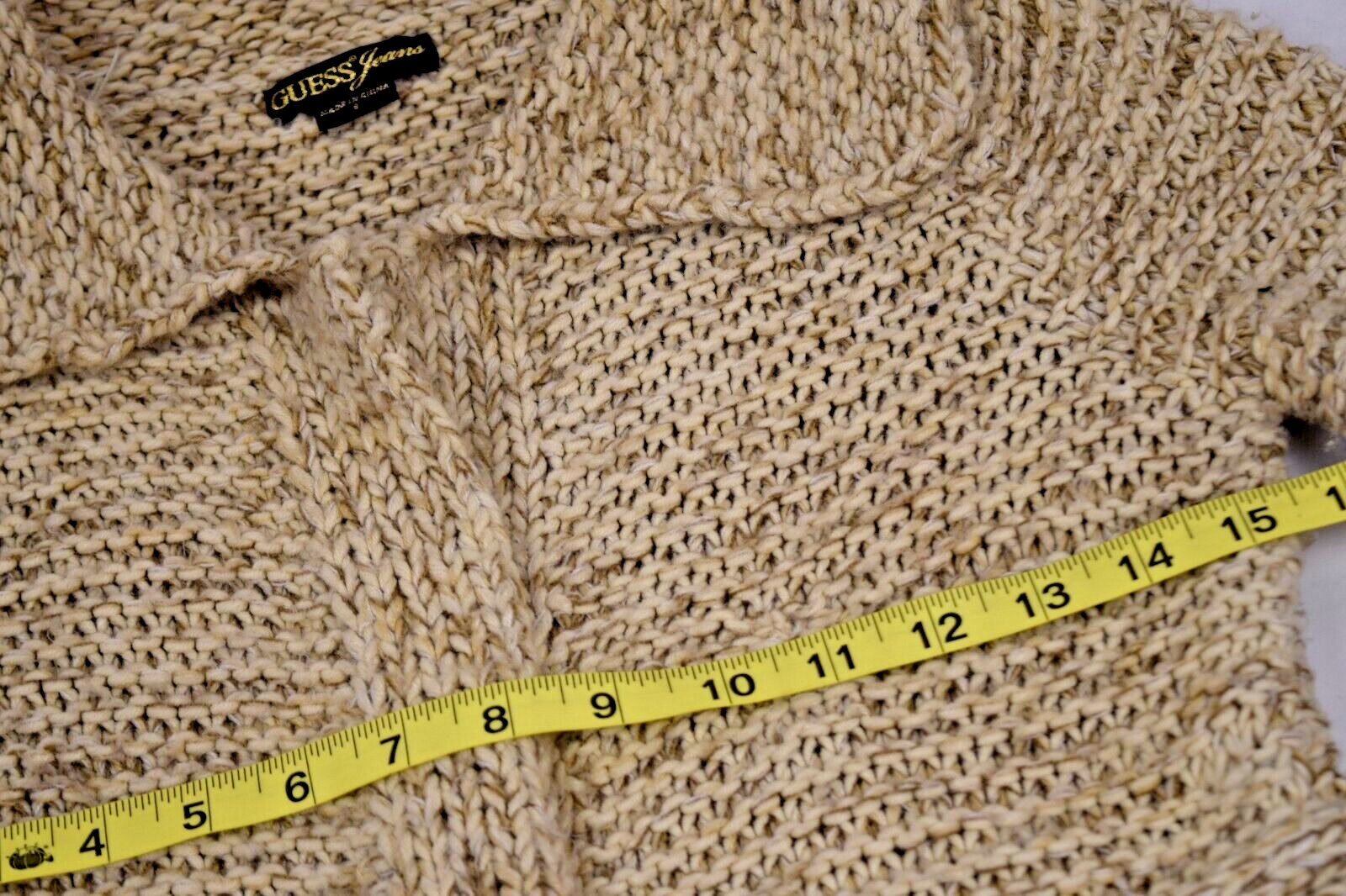 Vintage Guess Jeans Knit Sweater Size S/M 90s Oatmeal Beige Collared Belted Wrap