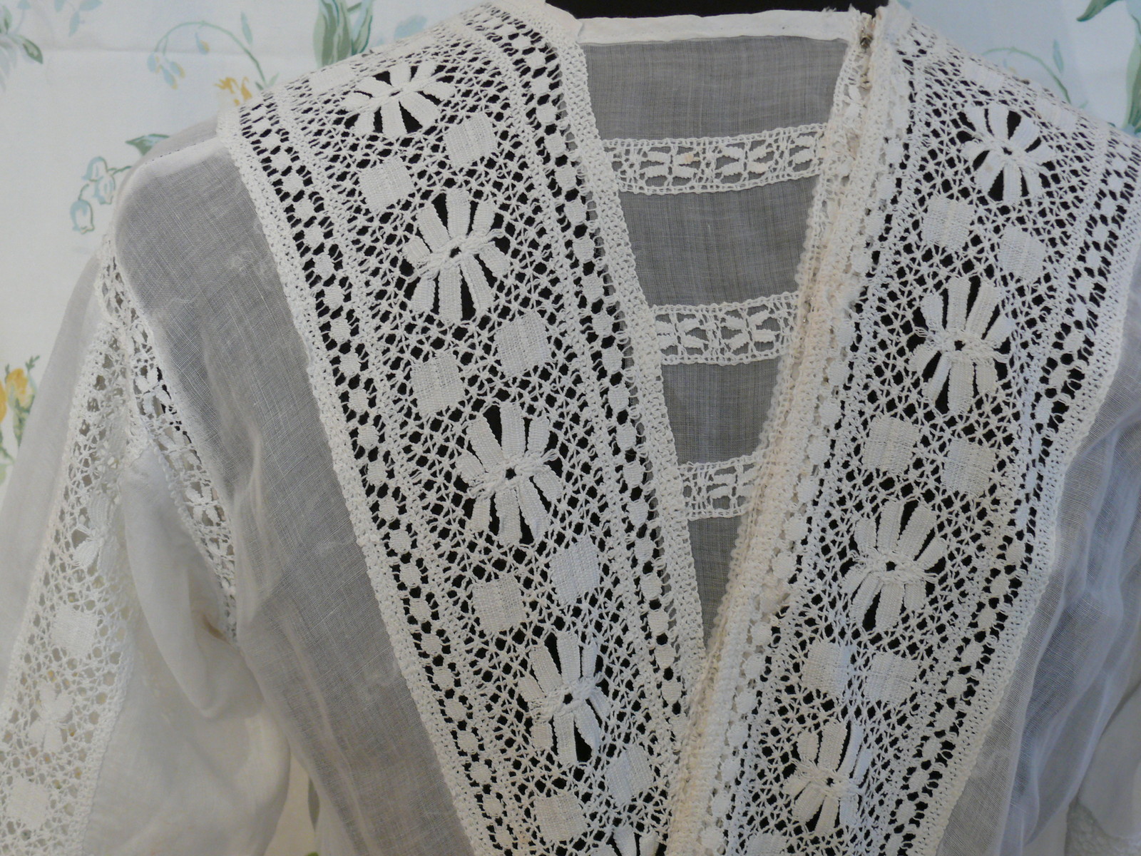 1910-15 Gibson Girl White Long Cool Cotton Lawn Dress w. Lace Grad / Wedding M