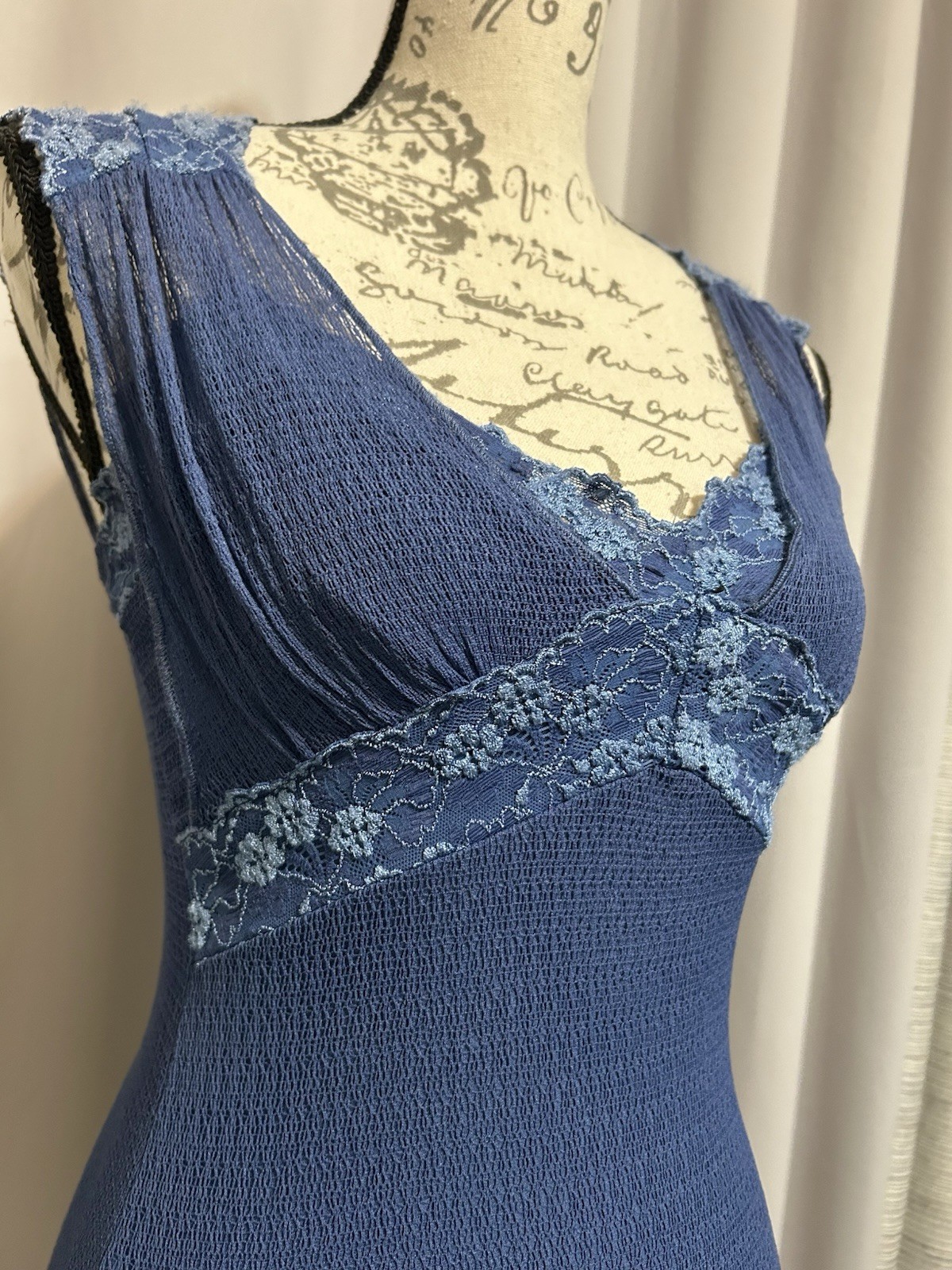 Ann Ferriday Vintage Blue Lace Trimmed Mesh Fairy Grunge Cami Top One Size