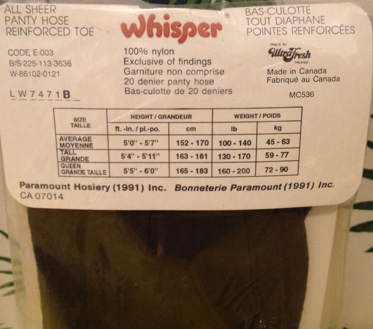 Vintage Pantyhose Whisper All Sheer Color Charcoal Size Average B003A