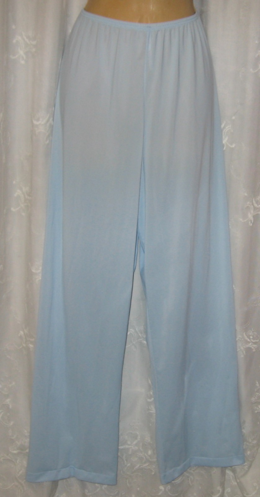 NEW VTG MEDIUM SHADOWLINE BABY BLUE ELASTIC WAIST SILKY PAJAMA BOTTOMS PANTS +
