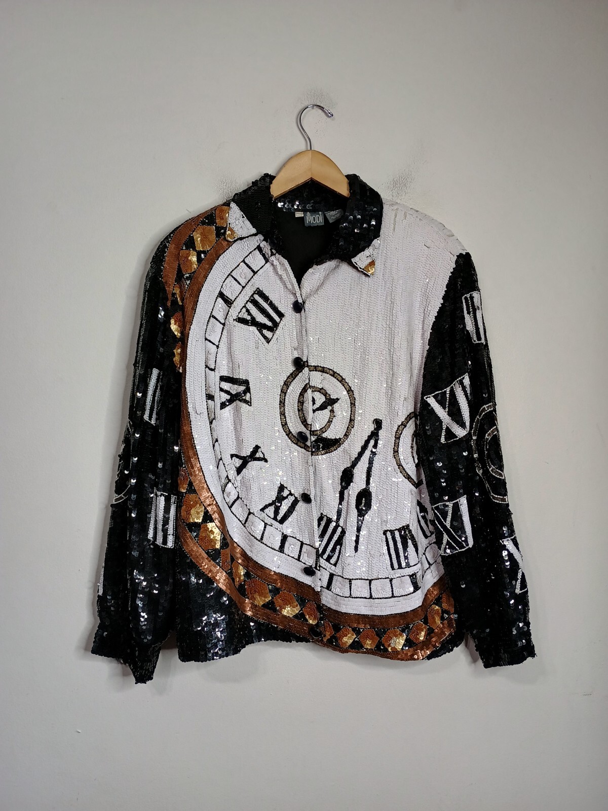 Vintage 90’s Modi Sequin Jacket Clock 100% Silk 1X