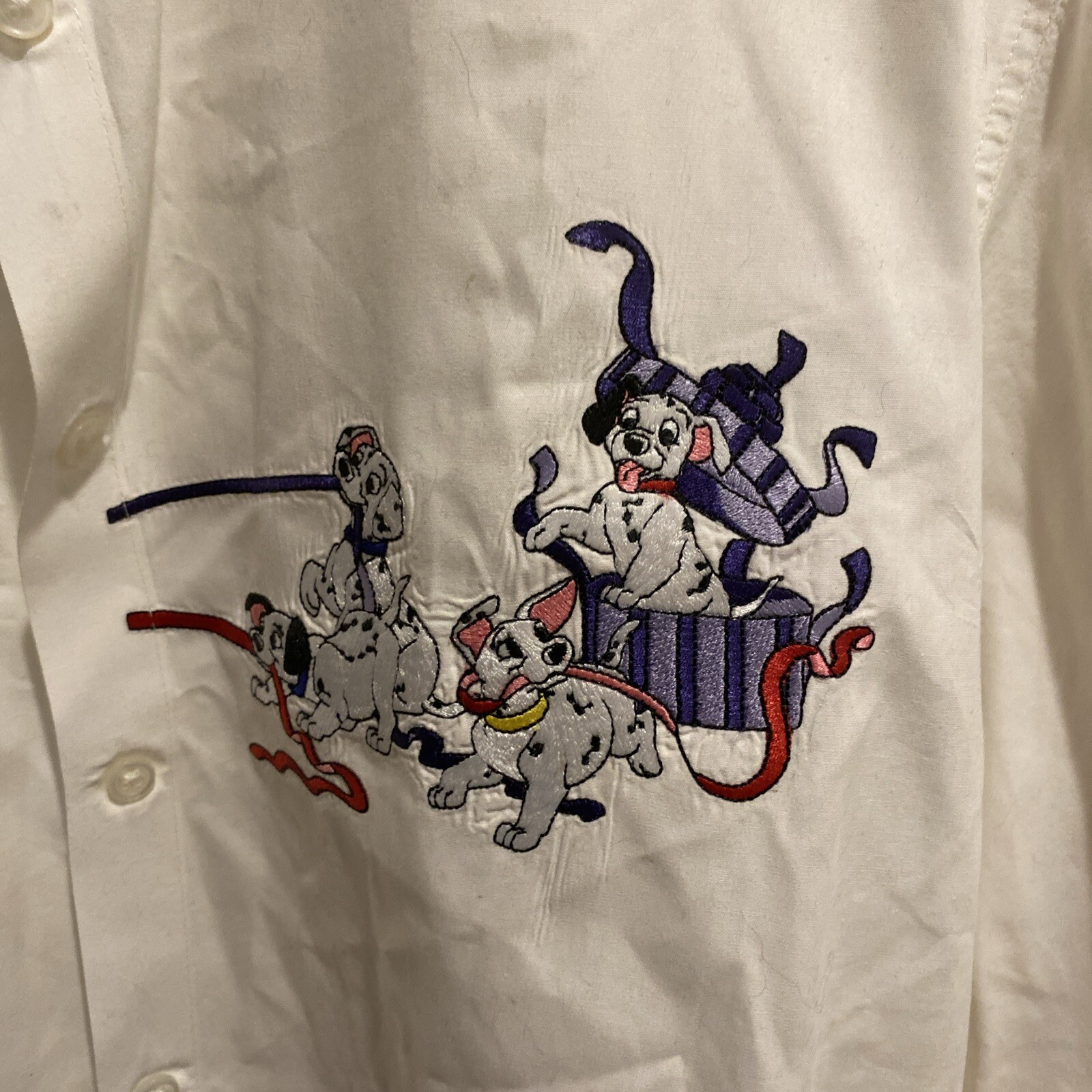 Vintage Disney Embroidered Shirt 101 Dalmatians , Sz L White *Read Description