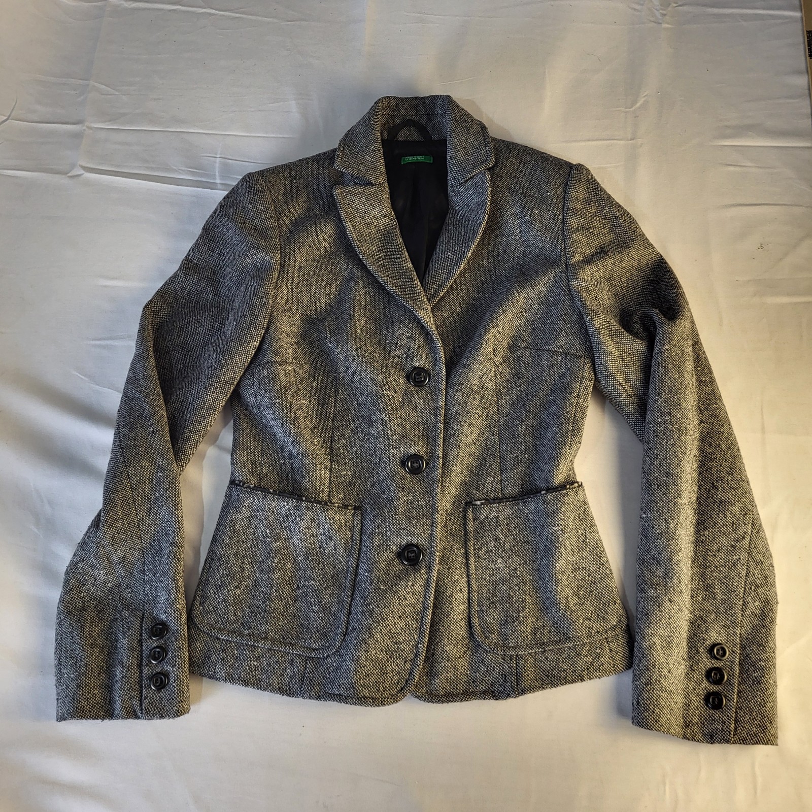 Vtg Womens Wool Blend Italian sz 38 US XS United Colors of Benetton Blazer Gray