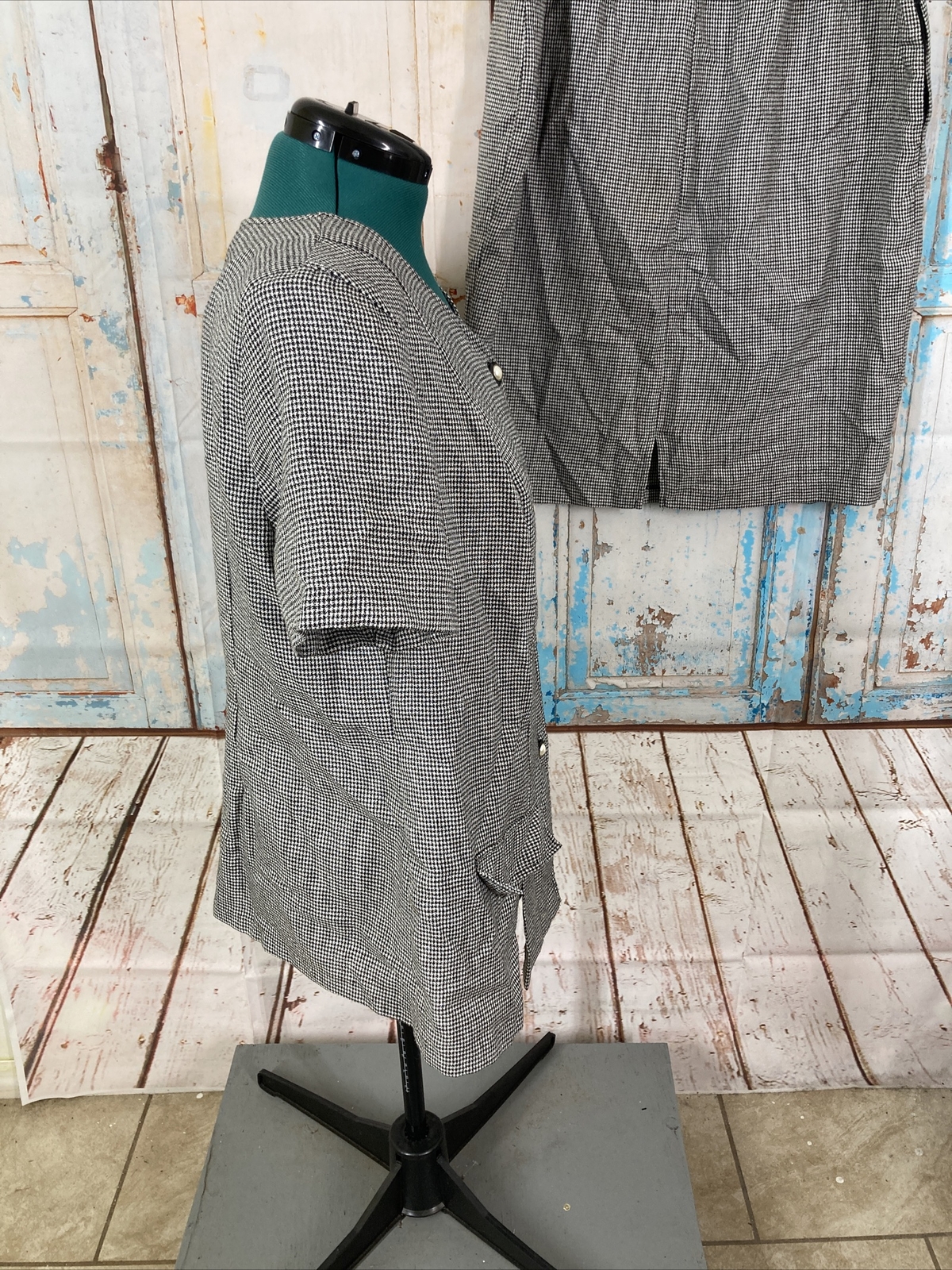 Vintage More Promises Houndstooth Skirt & Blouse Set Size 18WP Black White