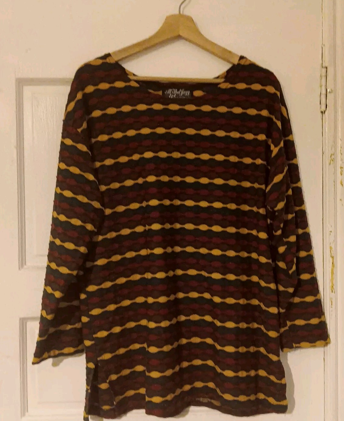 Vintage 80s Knit Tunic Top Long Sleeve Unique Design Size Large California Boho