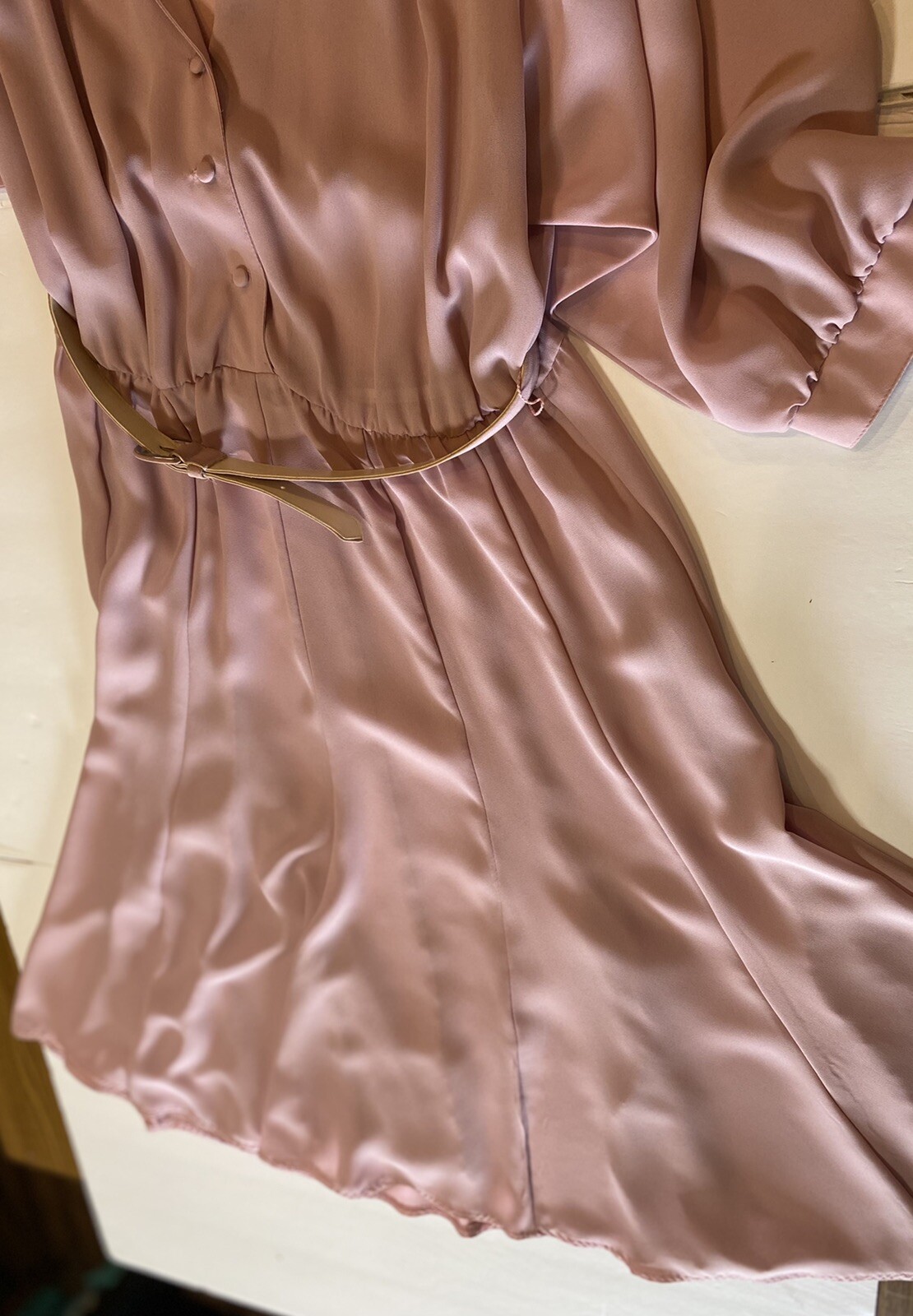 Vintage 1980’s Petites By Willi Pink Belted Secretary Dress Women’s W/ Nylons