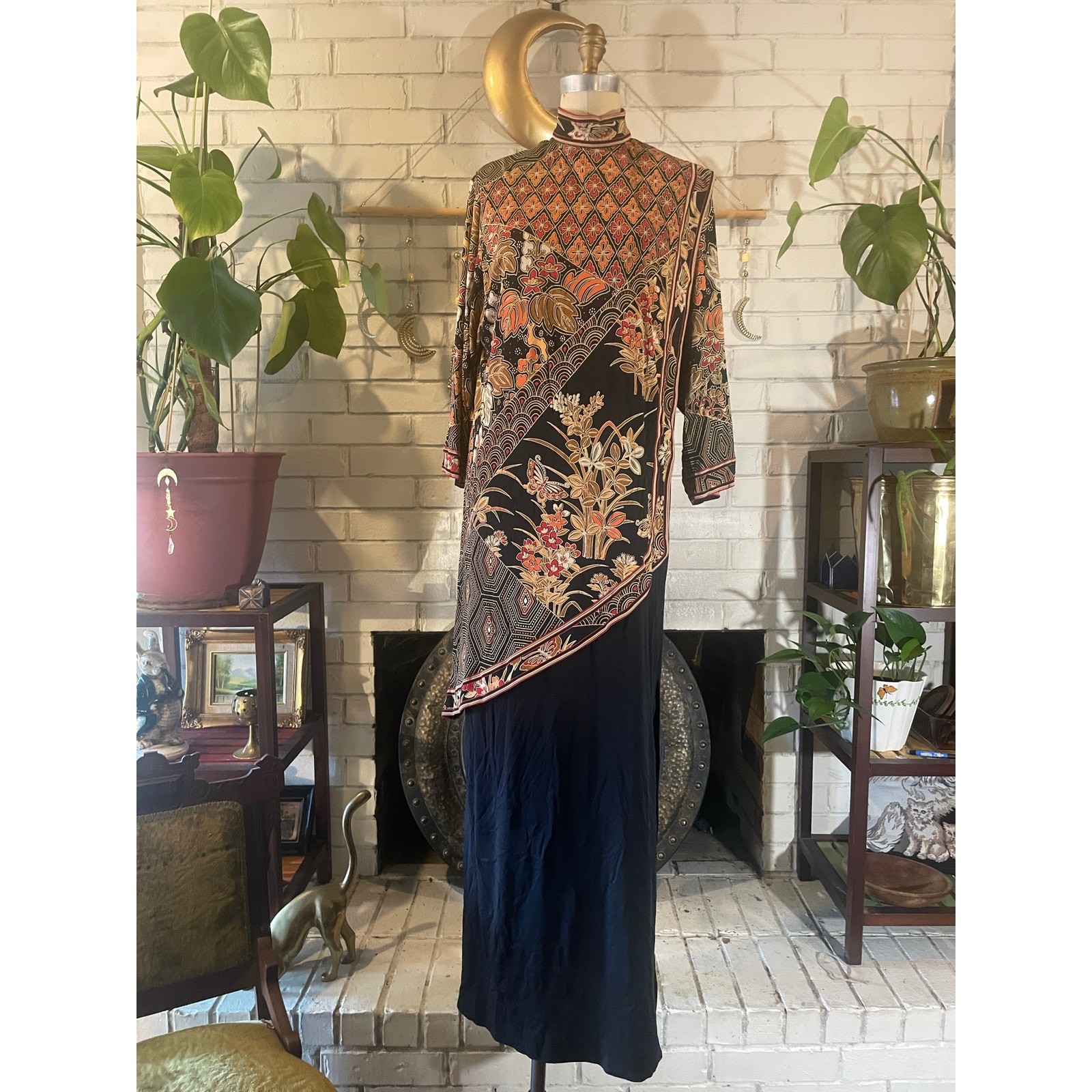 Vintage 1970s Leonard Paris Silk Mikado Cancan Batik Maxi Dress