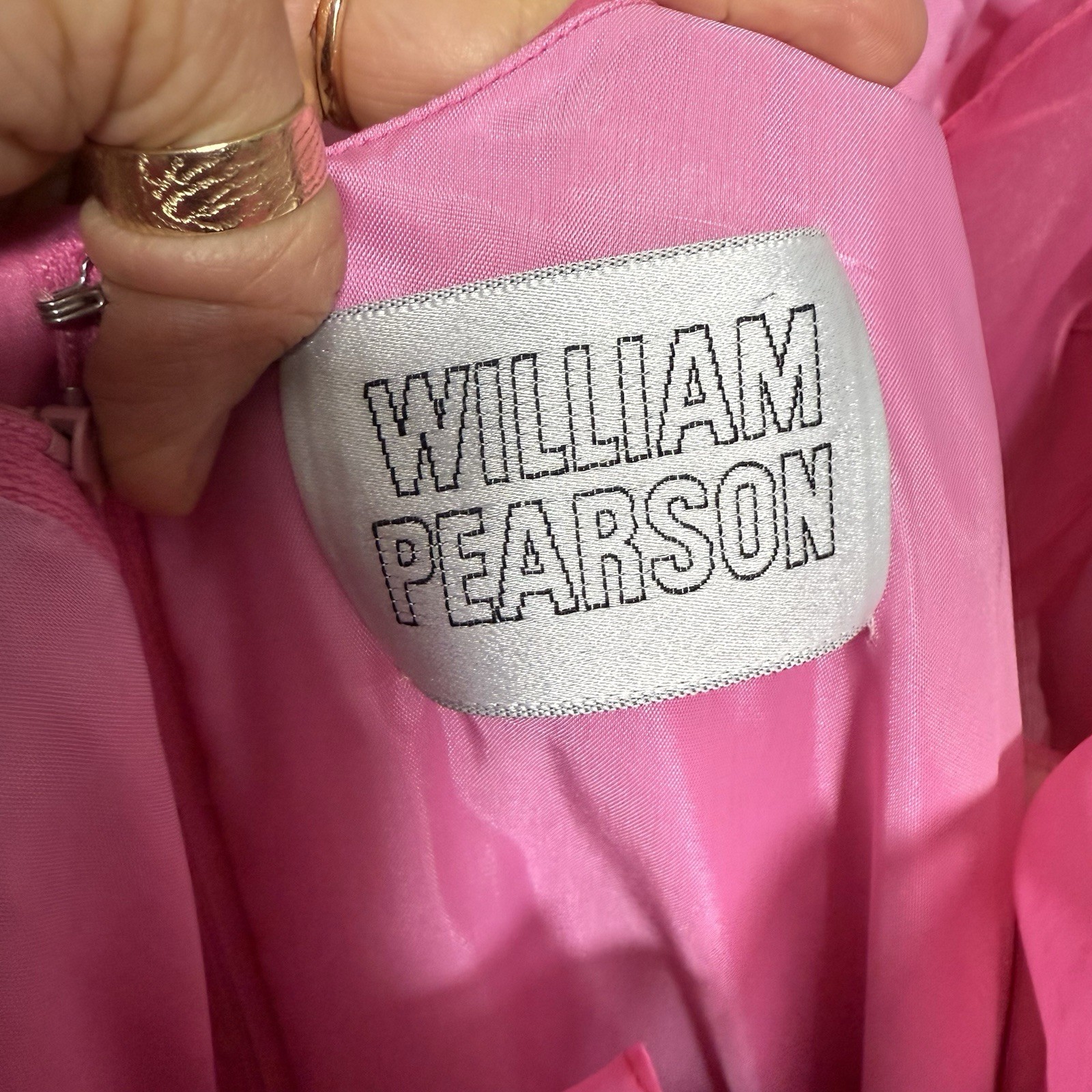 Vintage 70s William Pearson Dress Pink Green Floral Organza Ruffle Gown Sz XS/4