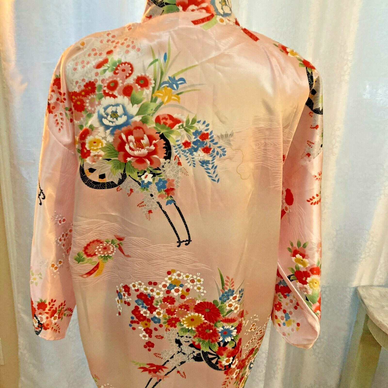 Vintage New Ichiban Japan Gown Kimono Robe Pink Floral Asian Oriental Size 42