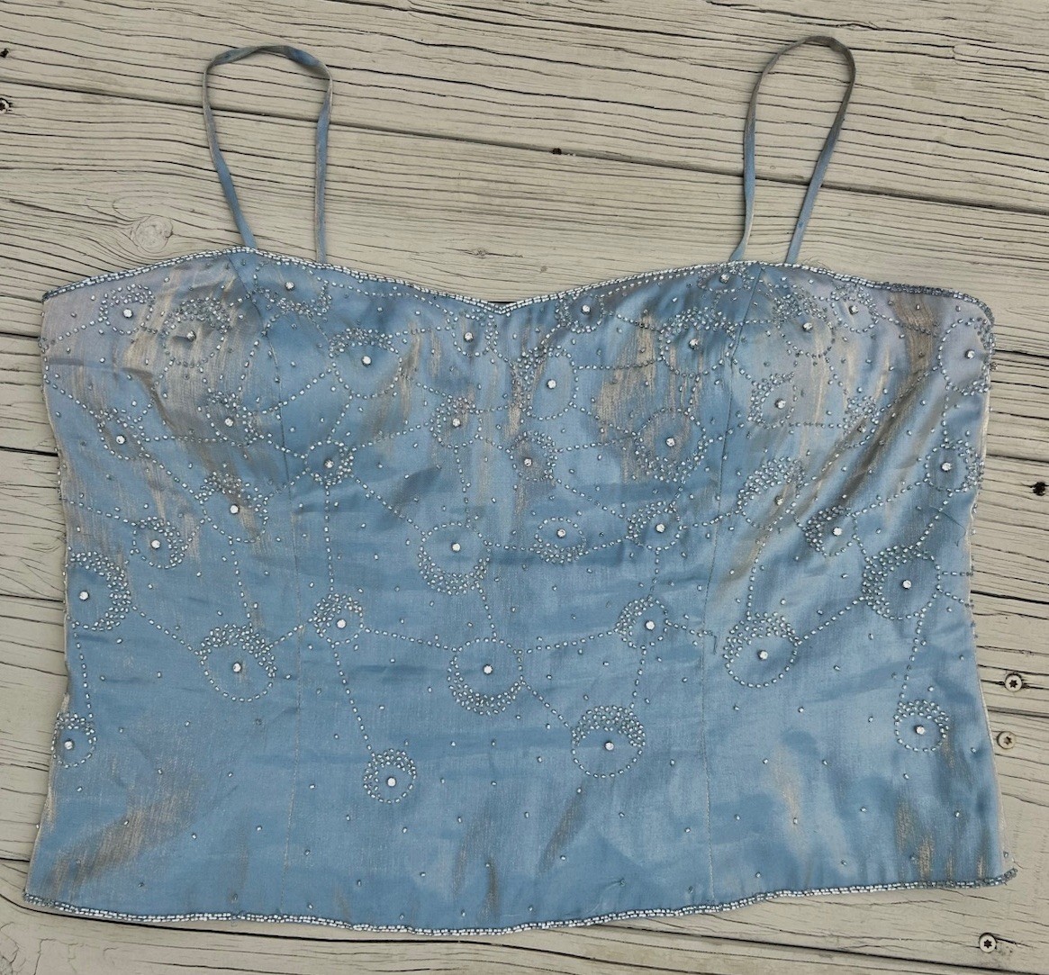 Vtg Beaded Top Alyce Designs 3x Plus Size Blue Grey Shimmer Rhinestone Formal
