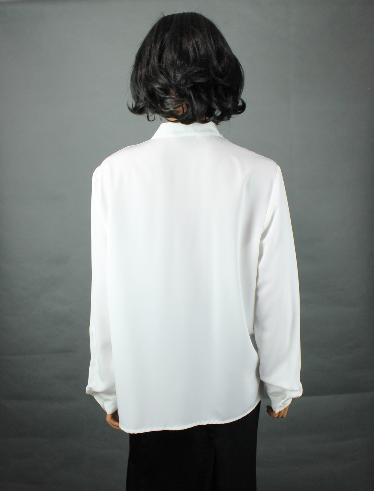 V Neck Blouse Sz 16 XL Vintage 90s White Peal Button Lace Accent Dress Shirt