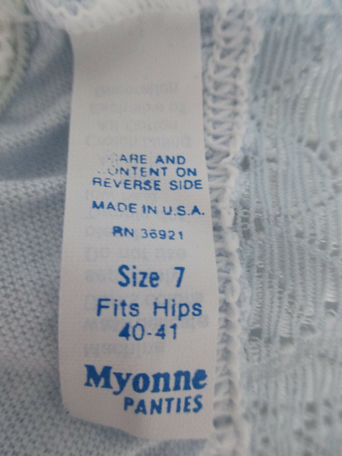 VINTAGE MYONNE HIGH CUT PANTY WITH 2 1/2″ LACE WAIST COTTON PANTIE BLUE SIZE 7