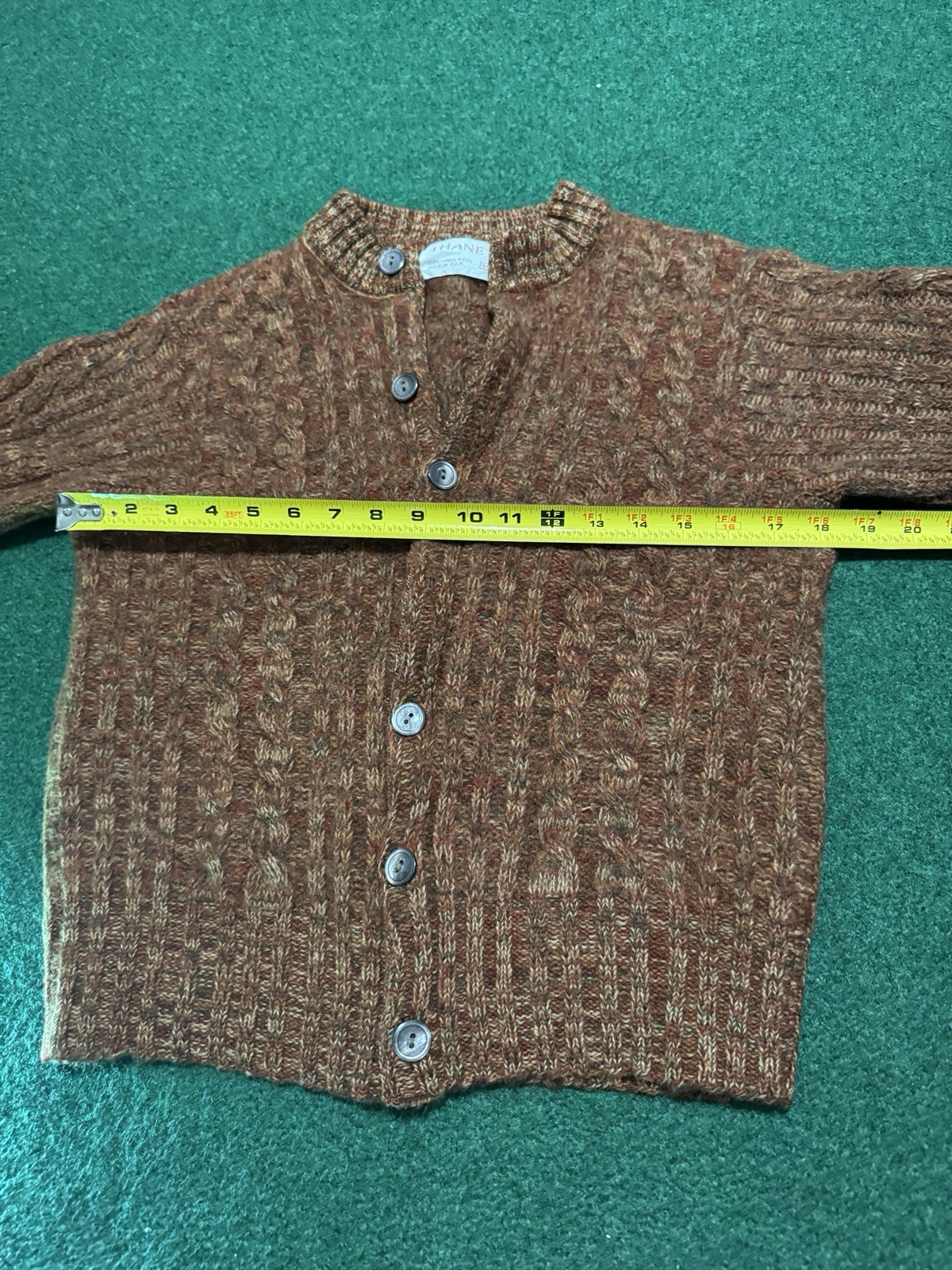 Vintage Thane Virgin Wool 50s 60s Retro Knit Cardigan Orange S/M 18×21 Sweater