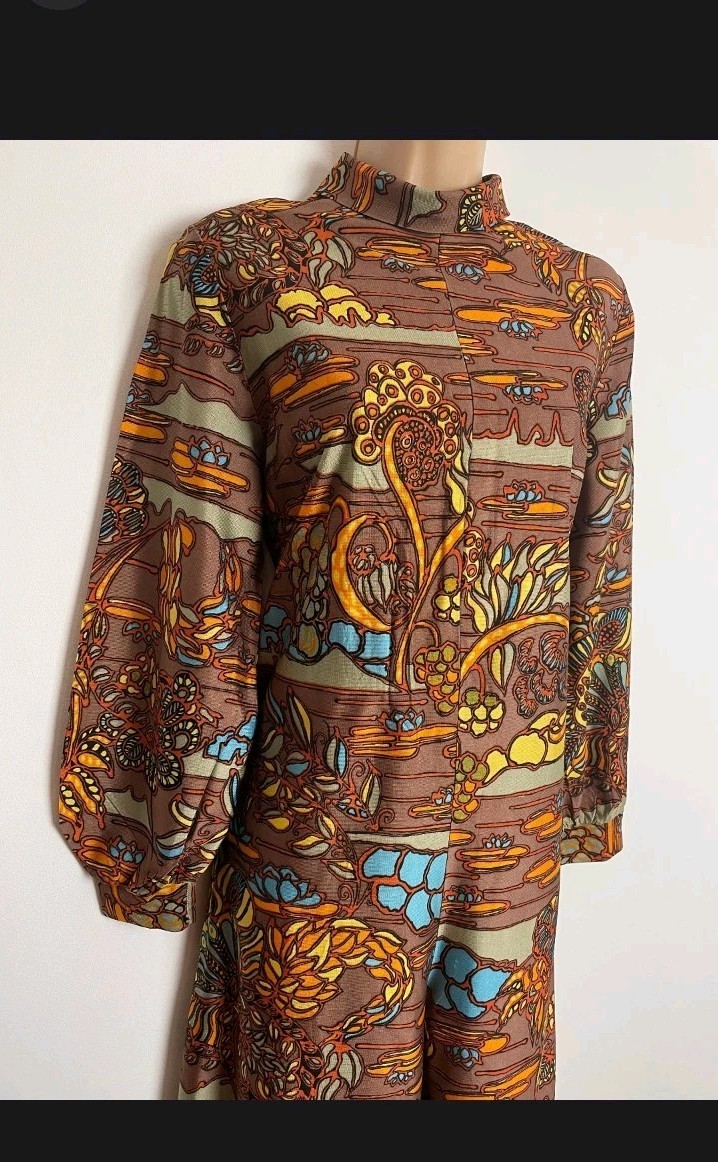 Vintage 1970s Jumpsuit Wide Leg Palazzo Abstract Floral Psychedelic Size UK 10