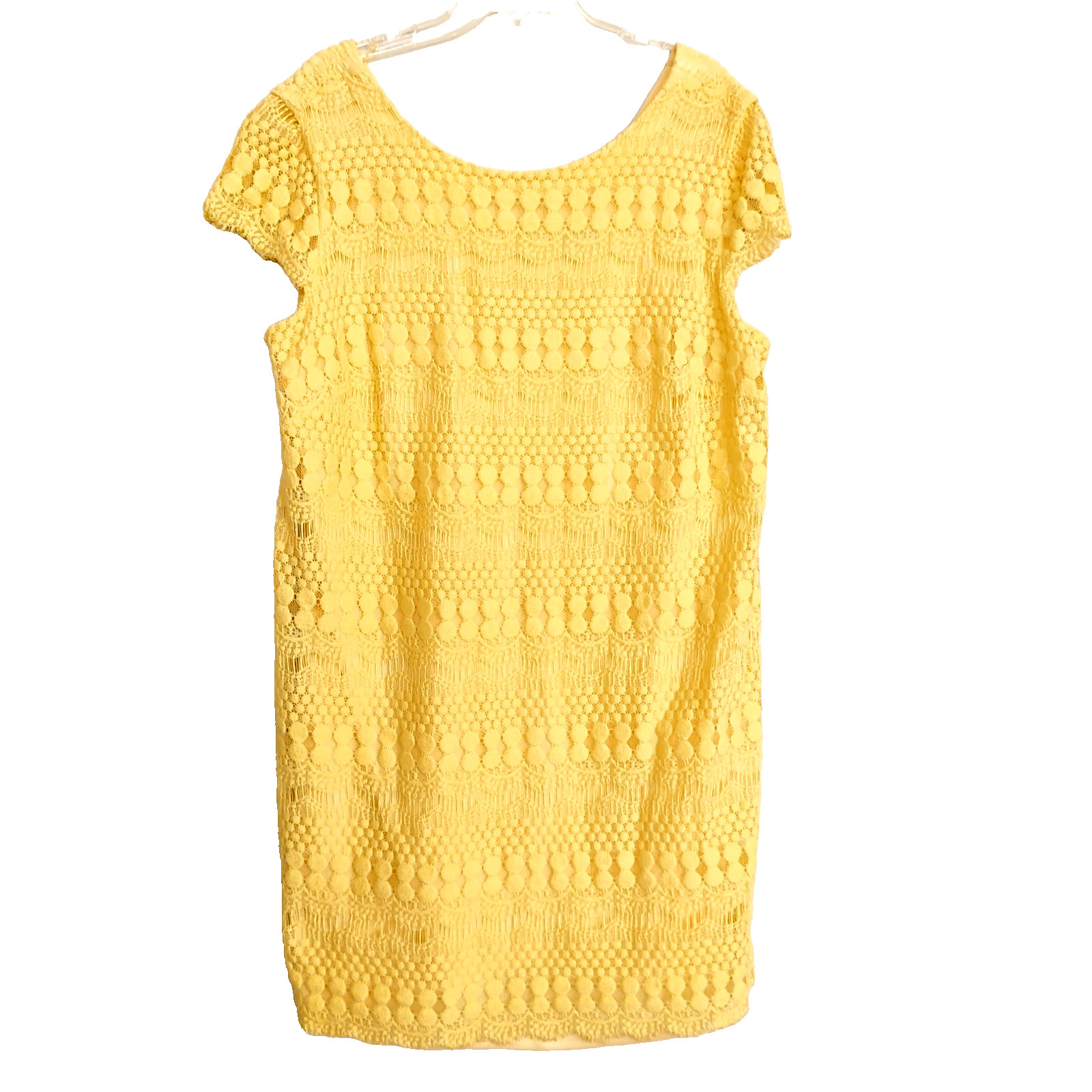 Vtg CB Est 1962 Dress Golden Yellow Crochet Cap Slv Metal Zipper Plus Size 20