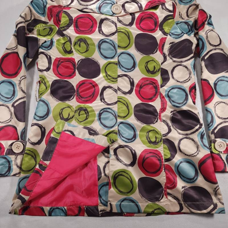 Jou Jou Vintage 1990s Colorful Circle Print Trench Coat Womens M Good Condition