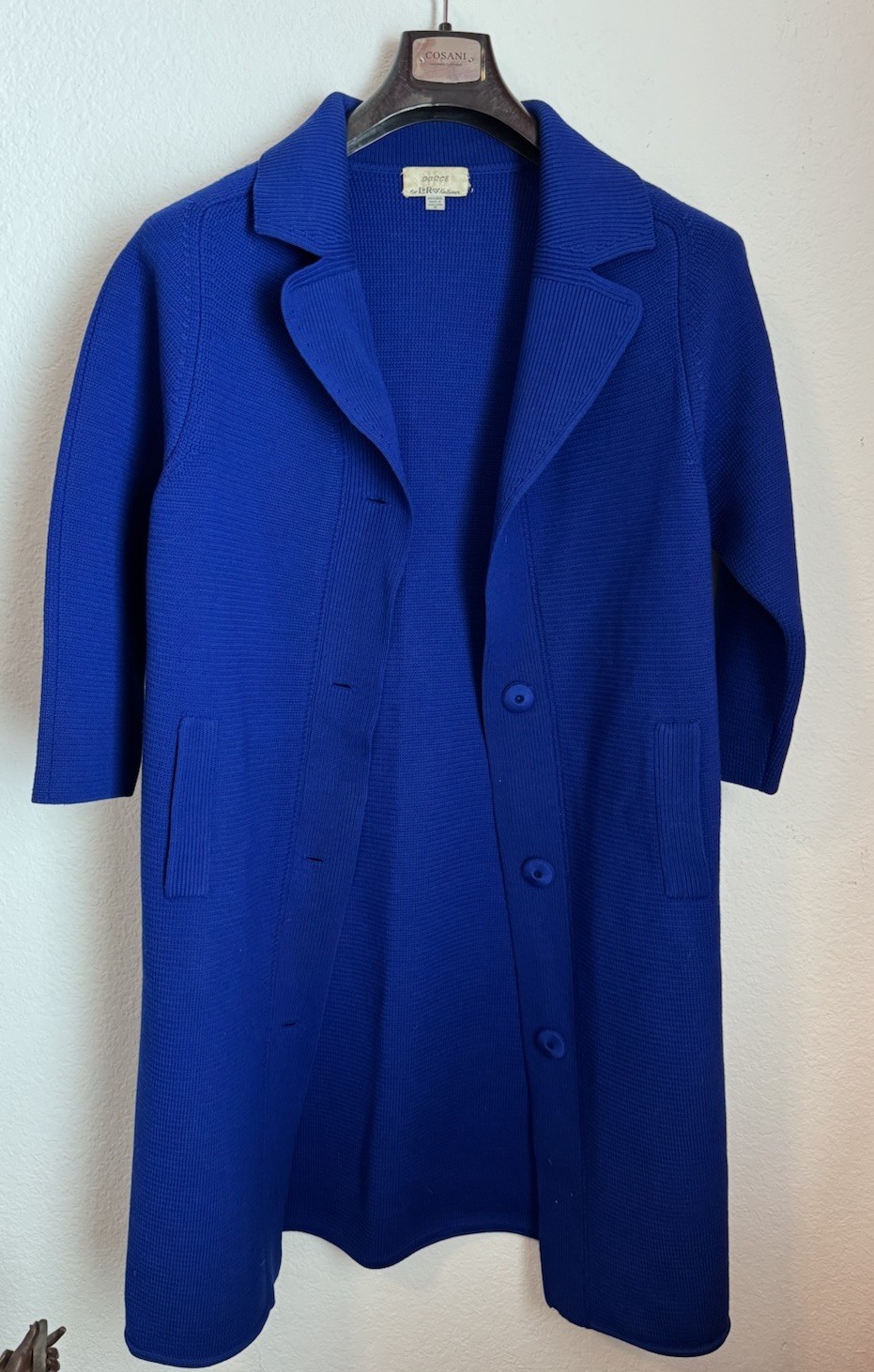 Vtg Long Coat Dorce LeRoy Knitwear Size M 60s 70s Thick Blue Wool Mod Coat Nice