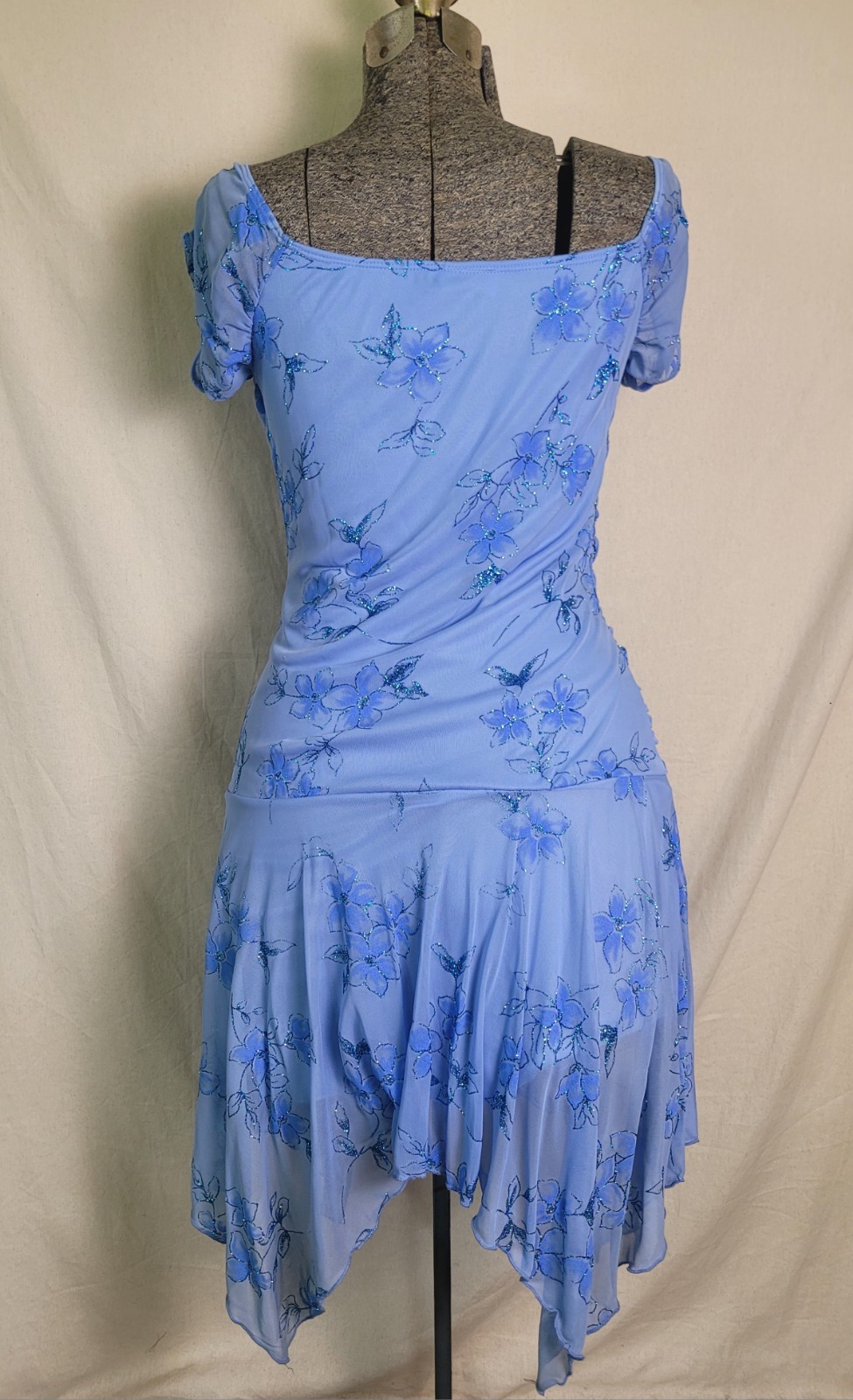 Vintage 90s Y2K Taboo Blue Floral Drop Waist Asymmetrical Hem Prom Hoco Size S/M