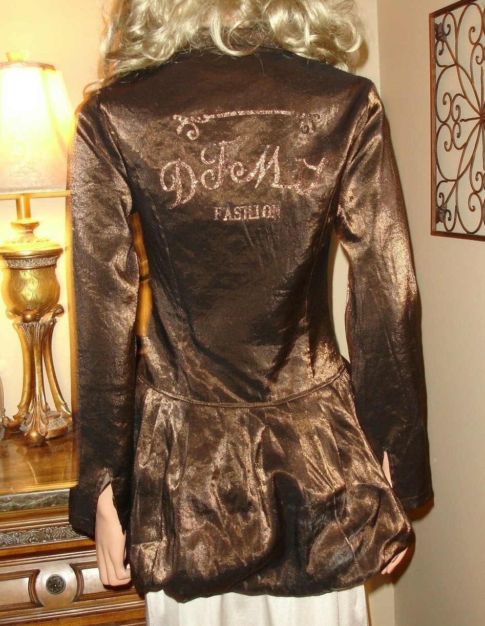 Vtg Vandana Metallic Brown/Bronze Peplum Waistcoat Jacket D-FeMLI Fashion
