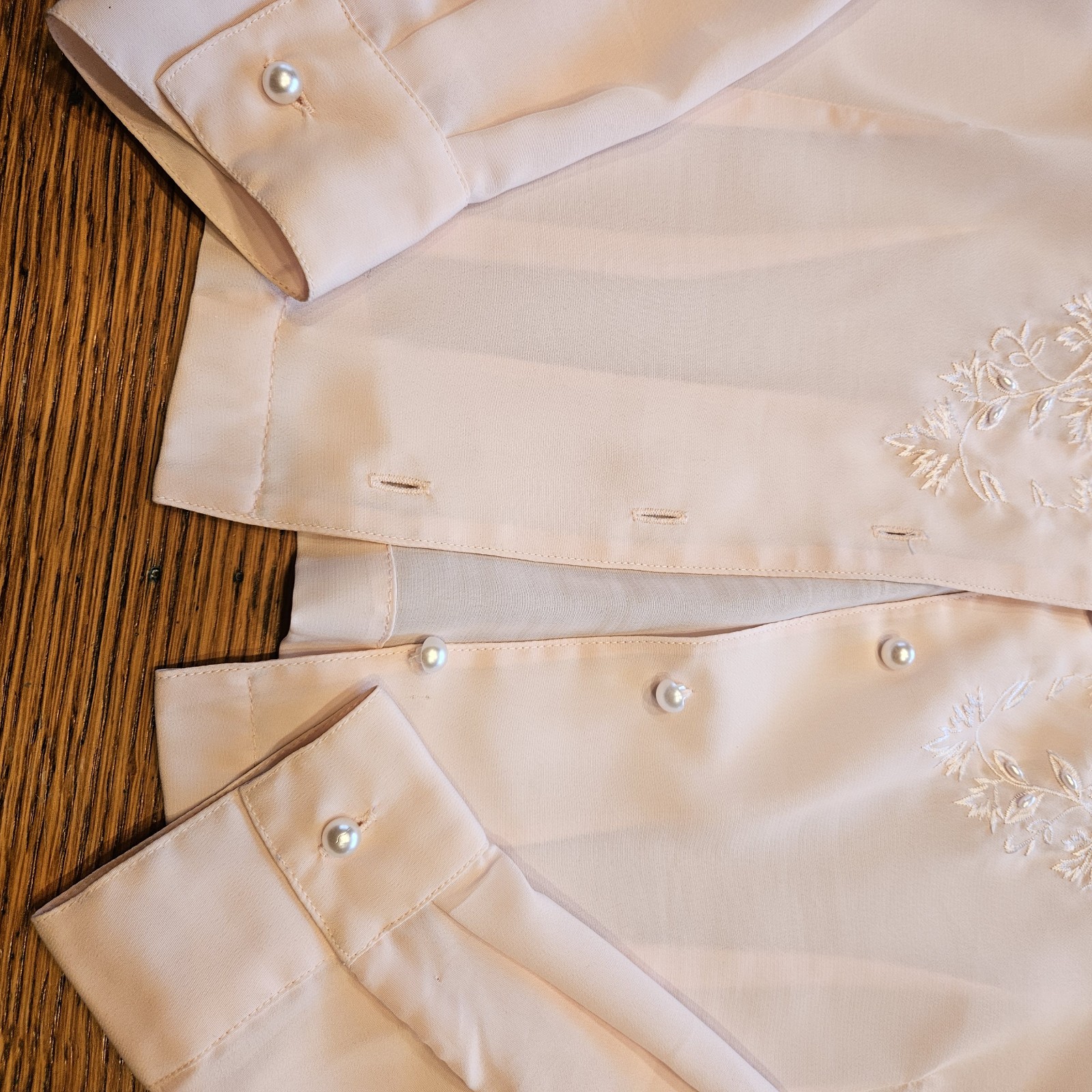 Christie & Jill Silk Embroidered Button Down Long Sleeve Blouse Pale Pink 12