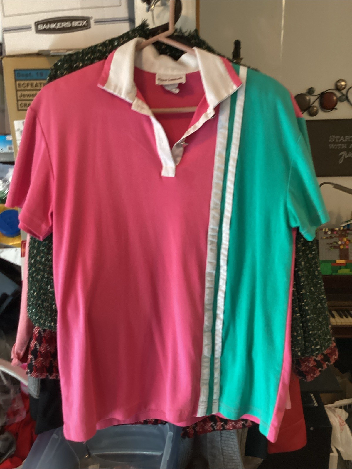 VTG Pierre Lamonte 80’s-90’s Blouse Pink And Green 2 Button Sz M