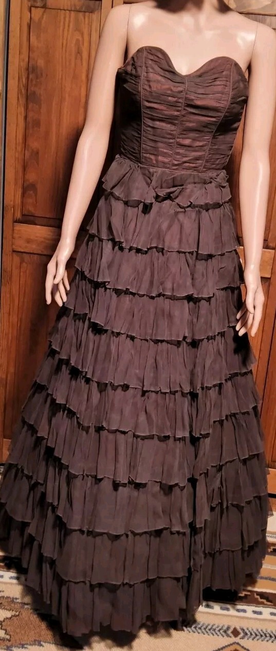 Vtg 40’s WW2 MARY MUFFET Formal HOLLYWOOD STYLE Strapless Backless Dress Boning