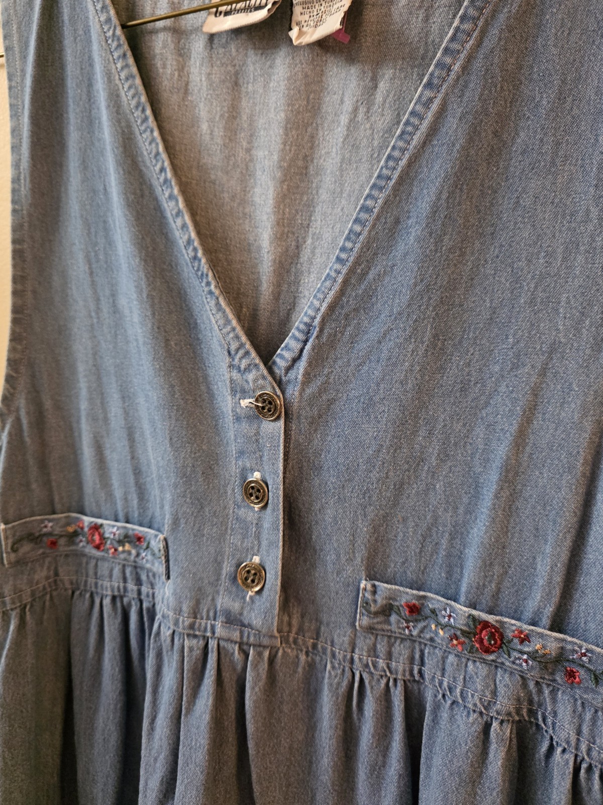 Vintage 90s Denim Capacity Overalls Cottage Boho Jumper Jean Dress Petite Medium