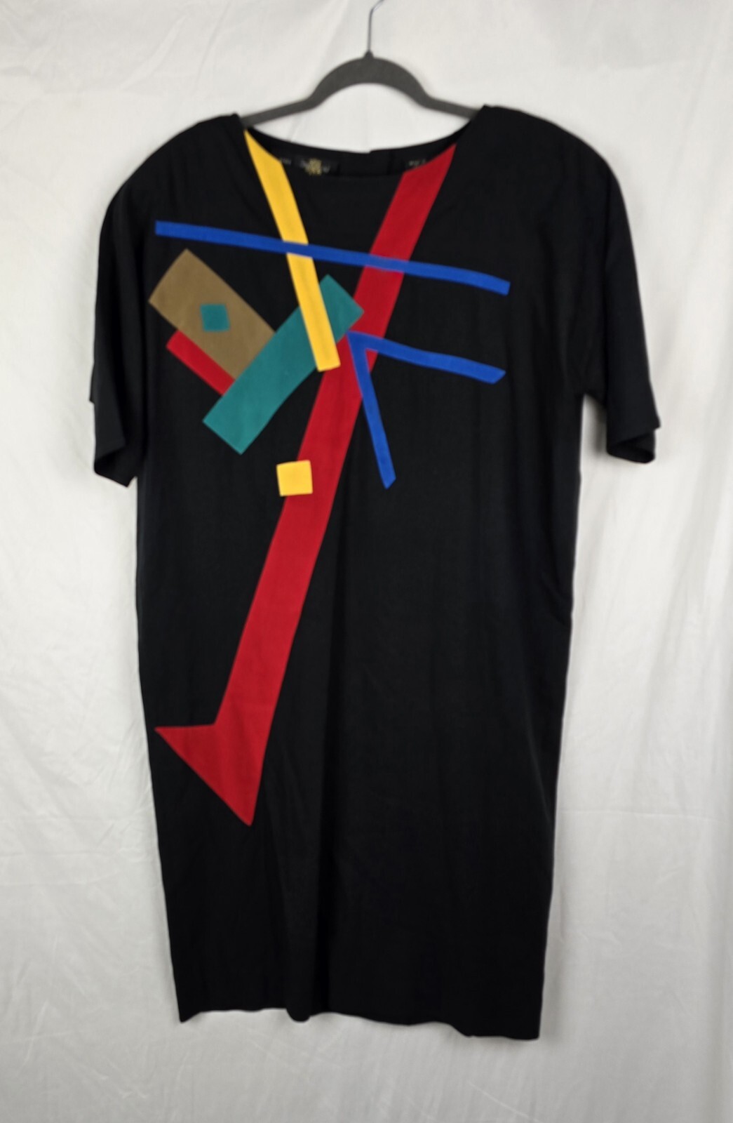 Vintage Oleg Cassini Retro 80s 100% Silk Designer Geometric Shift Dress sz 14