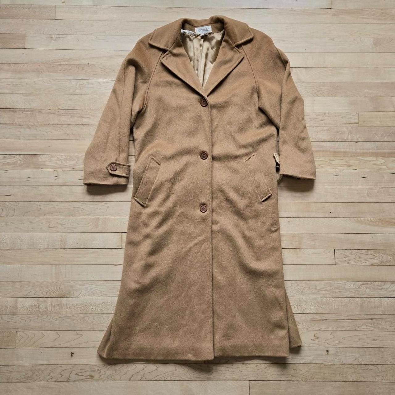 Vintage Cassidy sophisticated 100% wool tan overcoat made in USA size Large