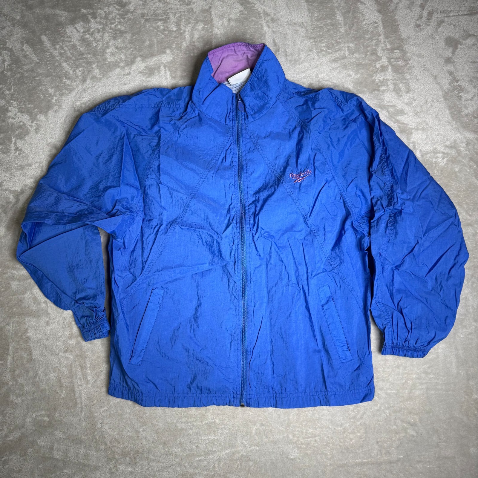 Vintage 90s Blue purple Reebok Windbreaker Jacket Womens Size L Full Zip