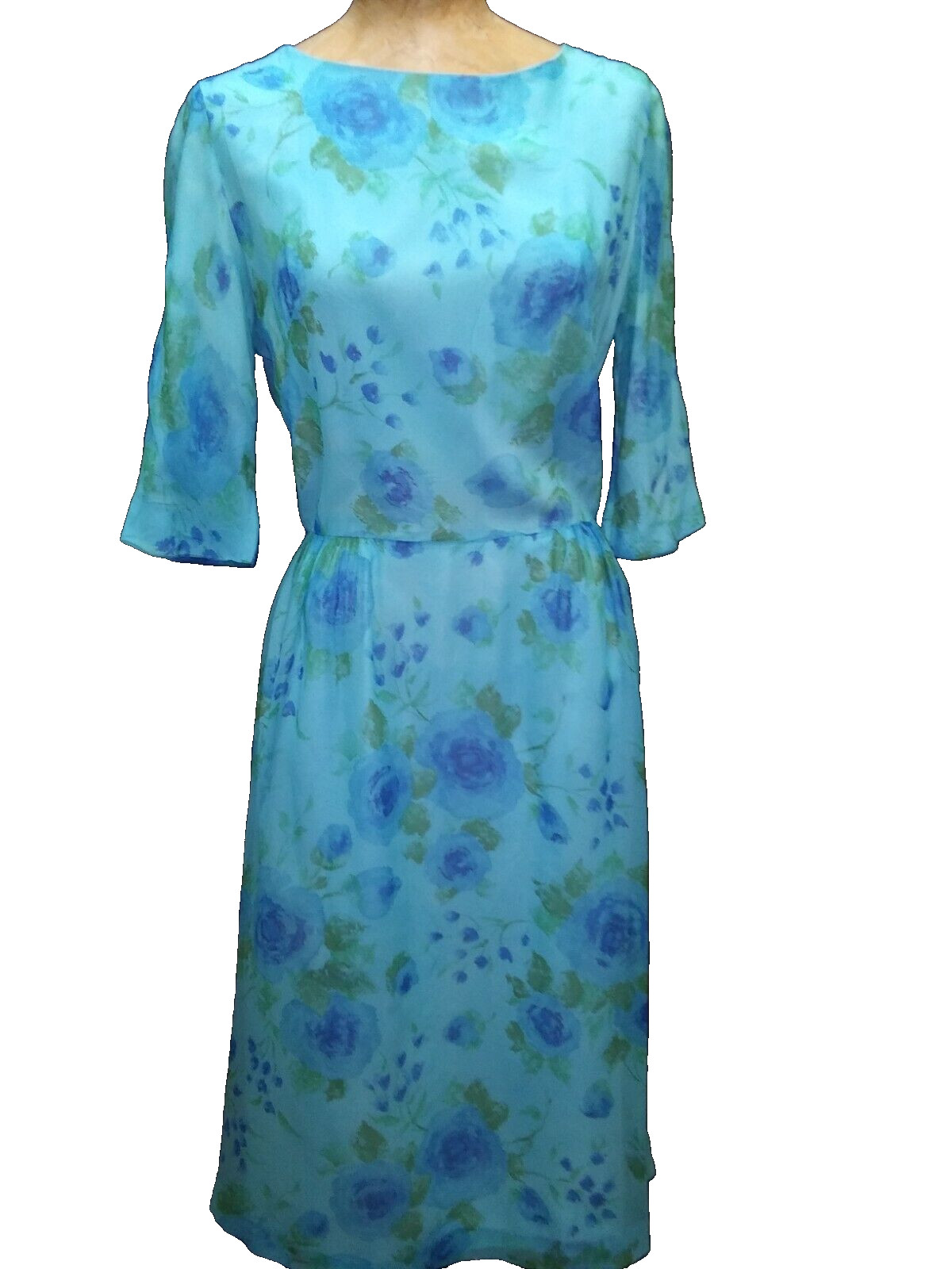 Vintage 1950’s Blue Green Crepe Silk Cocktail Dress by Jean Lang Size S/M