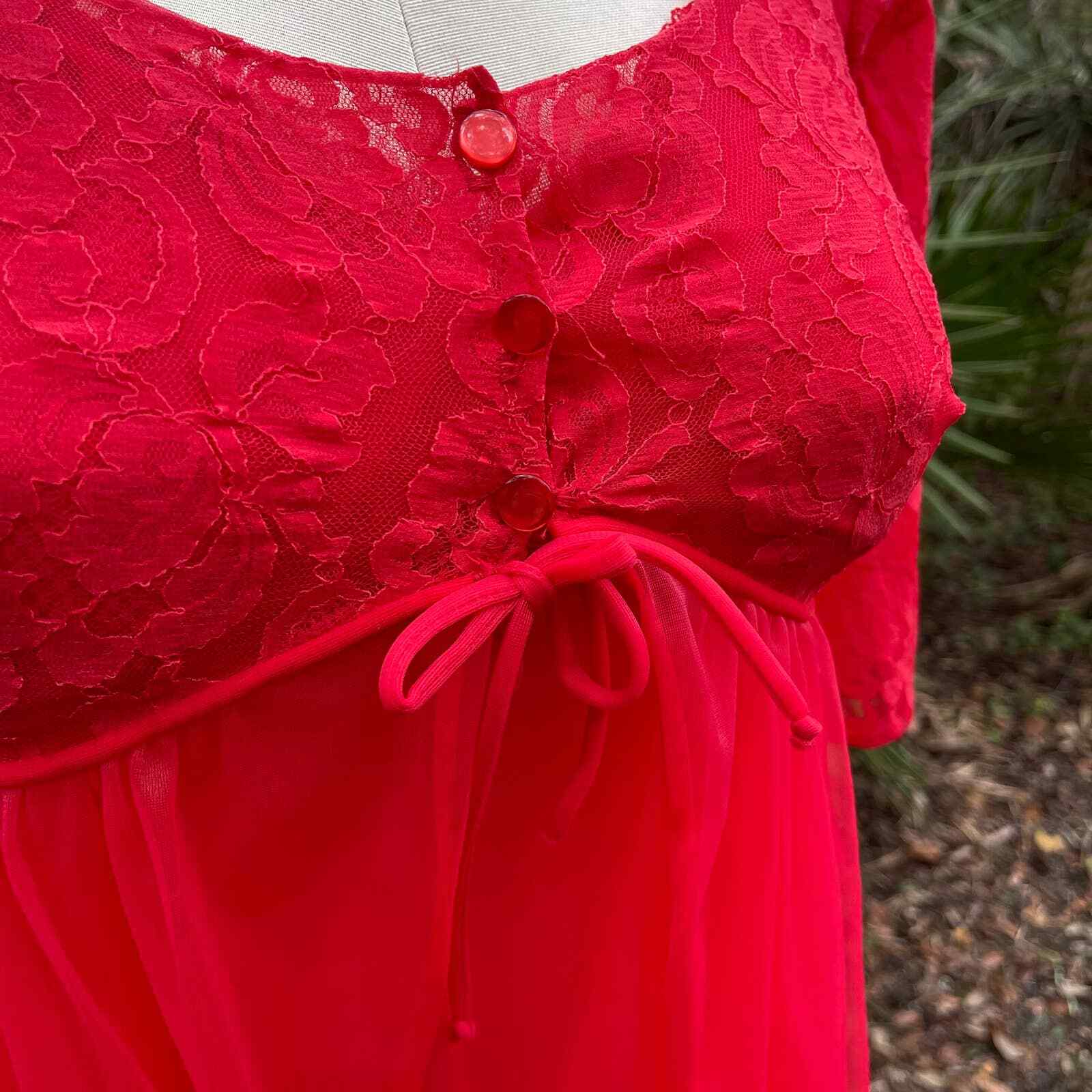 Vintage 50s Ethereal Red Chiffon Nightgown and Peignoir Set Lisette Size 34