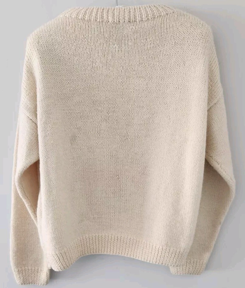 Vtg 80’s Katlean Chunky Handknit Teddy Bear Graphic 100% Wool Ivory Sweater! M